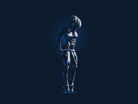 Sporty muscular woman fitness emblem. Vector illustration.のイラスト素材