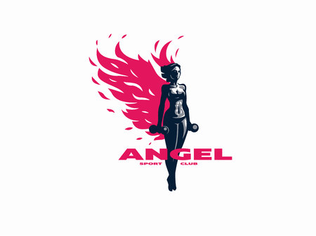 Sporty muscular woman fitness emblem. Vector illustration.のイラスト素材