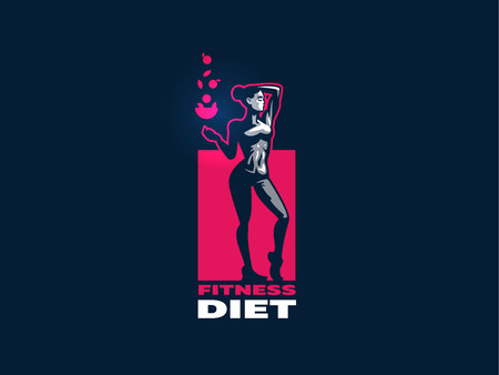 Sporty muscular woman fitness emblem. Vector illustration.のイラスト素材