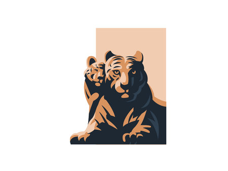 A tigress with her tiger cub. Vector illustration.のイラスト素材