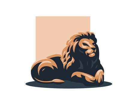 A lion with a big mane lies. Vector illustration.のイラスト素材