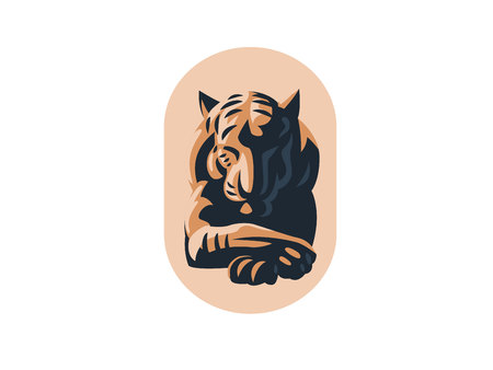 Big tiger lies with closed eyes. Vector illustrationのイラスト素材