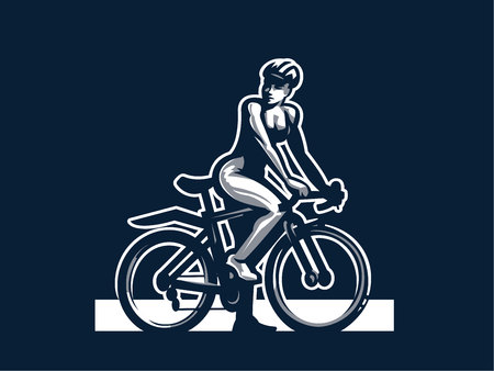 Woman on a bicycle. Sporty muscular woman fitness. Vector illustration.のイラスト素材