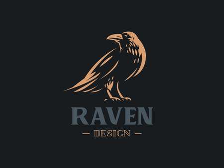 The raven sits on its paws and turns around. Vector illustrationのイラスト素材