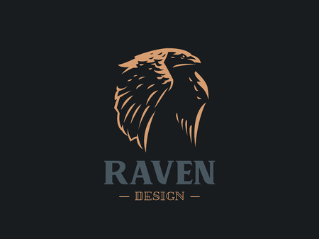 The raven flaps its big wings and flies. Vector illustration.のイラスト素材