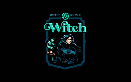 Witch gypsy with flowing hair. In her hands is a magical fire. Vector illustration.のイラスト素材