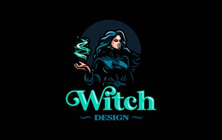 Witch gypsy with flowing hair. In her hands is a magical fire. Vector illustration.のイラスト素材