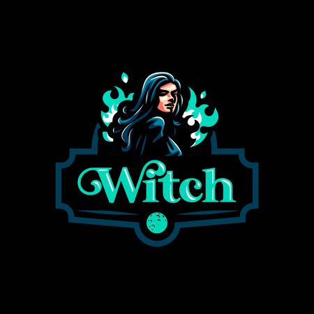 A female witch or, with a magical fire behind her. Vector illustrationのイラスト素材