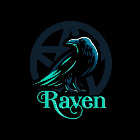 A raven is standing with its wings folded. Vector illustration.のイラスト素材