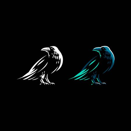 A raven is standing with its wings folded. Vector illustration.のイラスト素材