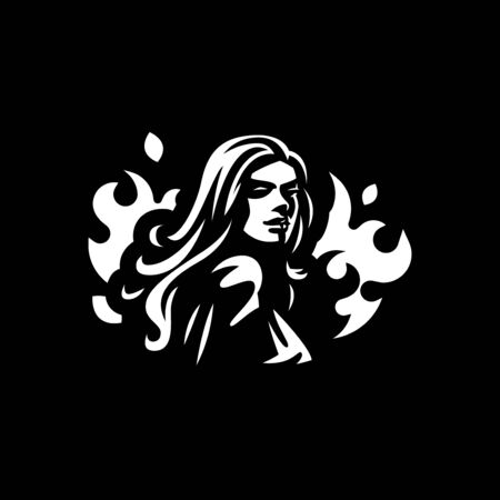 A female witch or, with a magical fire behind her. Vector illustrationのイラスト素材