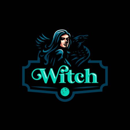 A female witch or, with a raven on her shoulders. Vector illustrationのイラスト素材