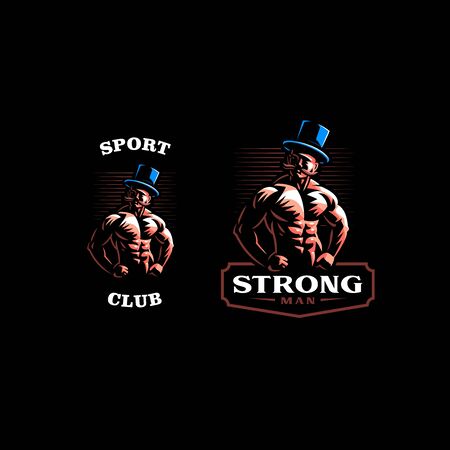 Vintage strong man. Muscular man with a vintage mustache. Vector illustration.のイラスト素材