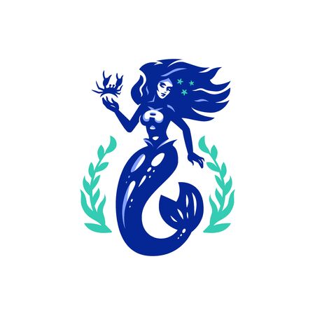 Mermaid with flying hair in the sea. Vector illustration.のイラスト素材