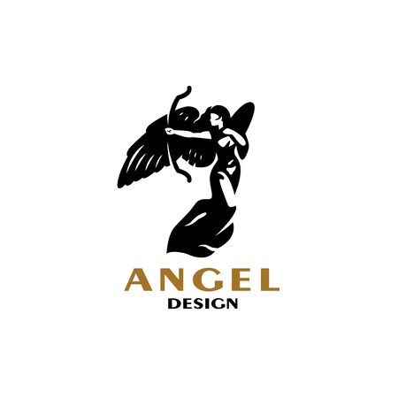 Woman angel with wings. In the hands of a bowのイラスト素材