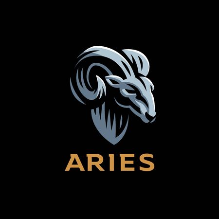Aries, goat, ram with big horns. Vector illustration.のイラスト素材