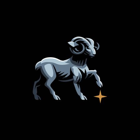 Aries, goat, ram with big horns. Vector illustration.のイラスト素材