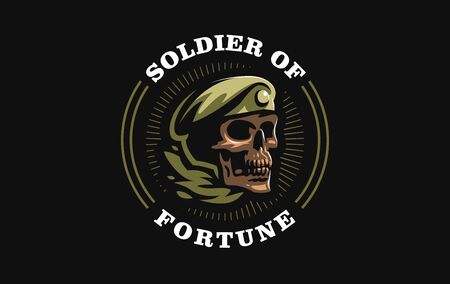 Human skull in a military beret with a cockade. Vector illustration.のイラスト素材
