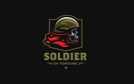 Human skull in a military or motorcycle helmet. Vector illustration.のイラスト素材