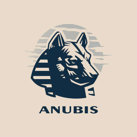 Egyptian god Anubis. The head of a wolf or dog in a traditional Egyptian headdress. Vector illustration.のイラスト素材