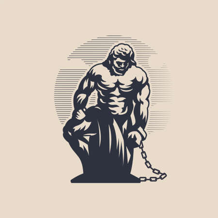 God Prometheus. The man is on one knee and chained on his arm.のイラスト素材