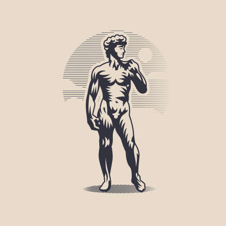 God Apollo or Phoebus. A young man stands and holds a tunic in his hand behind his back.のイラスト素材