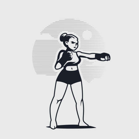 A woman in gloves is engaged in martial arts. He hits with his hand.のイラスト素材