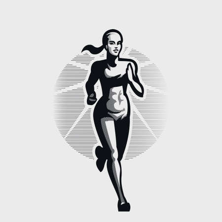 A young woman with a beautiful athletic figure is running.のイラスト素材