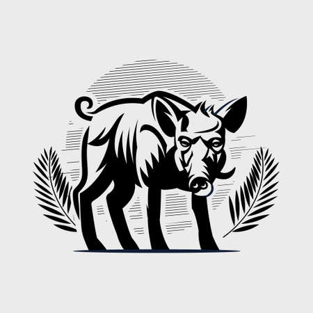 An adult wild boar with large tusks. Hog. Vector illustration.のイラスト素材