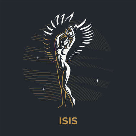 Egyptian goddess Isis. Woman with wings. Angel. Vector illustration.のイラスト素材