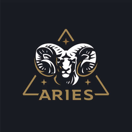 A ram or wild goat with large horns. Vector illustration. Logoのイラスト素材