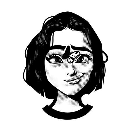 Beautiful Girl With Orchid Flowers and Butterfly. Beauty Faceのイラスト素材