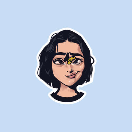 Beautiful Girl With Orchid Flowers and Butterfly. Beauty Faceのイラスト素材