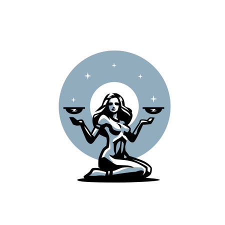 Libra The woman sits on her knees and holds two bowls magically in the air.のイラスト素材