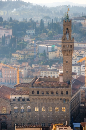 View of Florence, Palazzo della Signoria from Santa Croce のeditorial素材