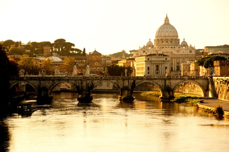 San Peter and Traian brige at sunset, Rome, Italy.の写真素材