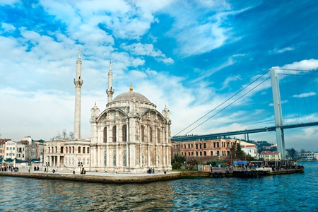 Ortakoy mosque and Bosphorus bridge, Istanbul, Turkey.の写真素材