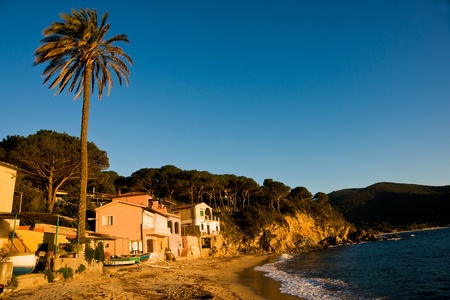 Sunset in Forno Bech, in the bay of Biodola, Isle of Elba, Livorno, Italy.の写真素材