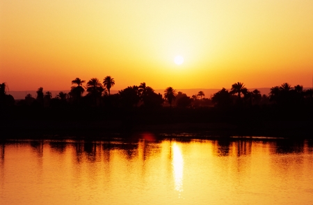 Sunset on the Nile River, Egypt.の写真素材