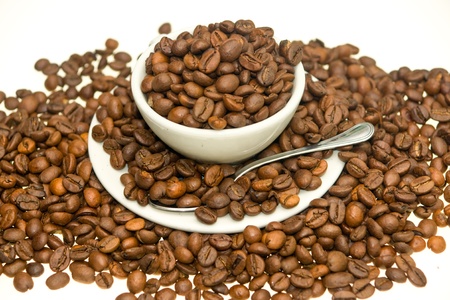 Coffee Cup with Roasted Coffee bean. Isolated on white.の写真素材