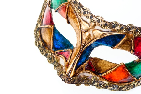 Close-up of colored venetian mask. Isolated on white.の写真素材
