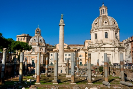 The Trajan Column, Forum, near Piazza Venice, Rome, Italy の写真素材