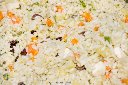Primavera Rice. (Rice with vegetables, eggs and cheese.).の写真素材