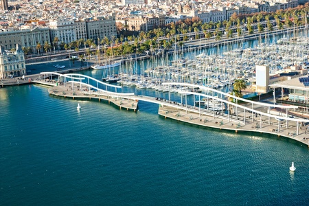Barcelona port view from the airの写真素材