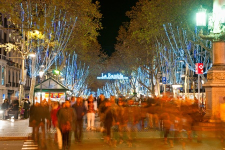 Night shot of La Rambla of Barcelona, Spainのeditorial素材