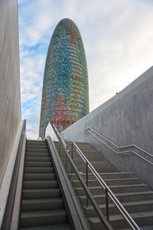 BARCELONA, SPAIN - DECEMBER 19: Torre Agbar on Technological District on December 19, 2011 in Barcelona, Spain. This 38-storey tower was designed by the famous architect Jean Nouvel.のeditorial素材