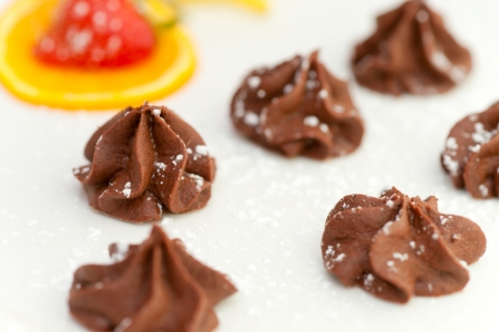 Small Tartufoes chocolate in an elegant dish の写真素材