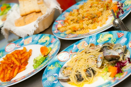 Spaghetti with mussels, clams and Saffron の写真素材