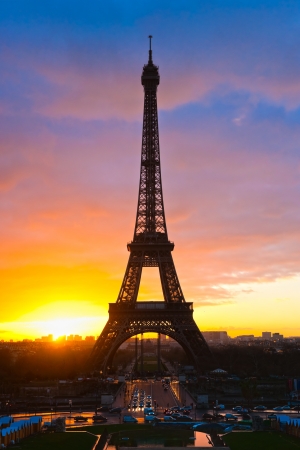 View of the Eiffel tower at sunrise, Paris.の写真素材