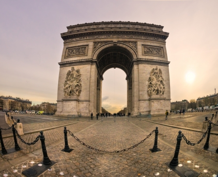 Paris, fish-eye view of the Arc de Triomphe のeditorial素材